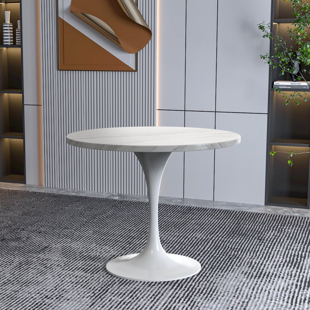 Verve Collection 36 Round Dining Table, White Base with Sintered Stone White Top. Picture 6