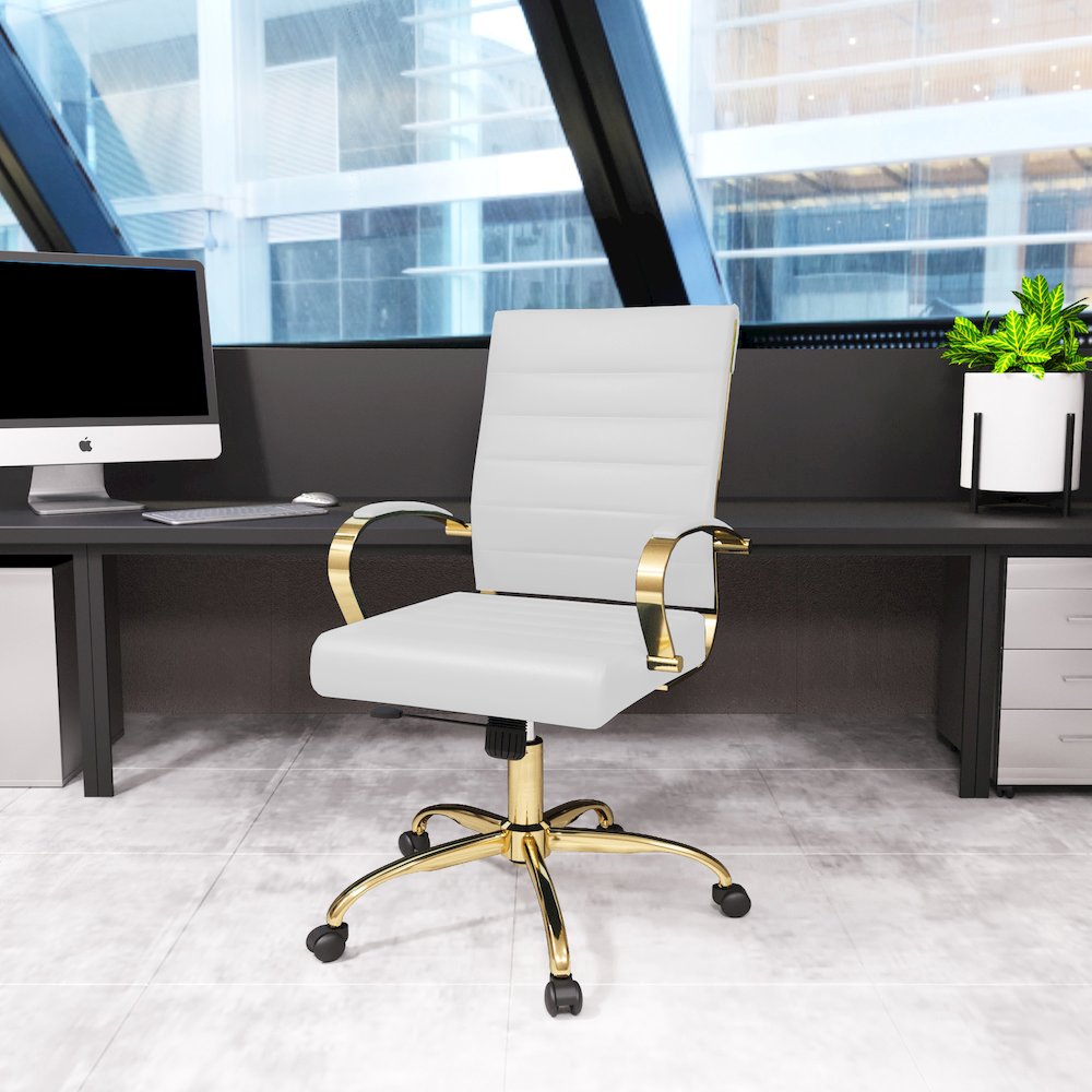 Benmar Home Leather Office Chair With Gold Frame. Picture 4