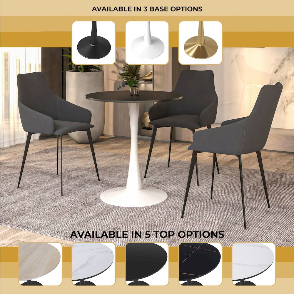 Leisyremod Bristol 27" Round Dining Table White base with Black top. Picture 13