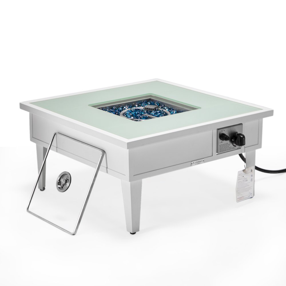 Walbrooke Patio Square Fire Pit and Tank Holder in White. Picture 7