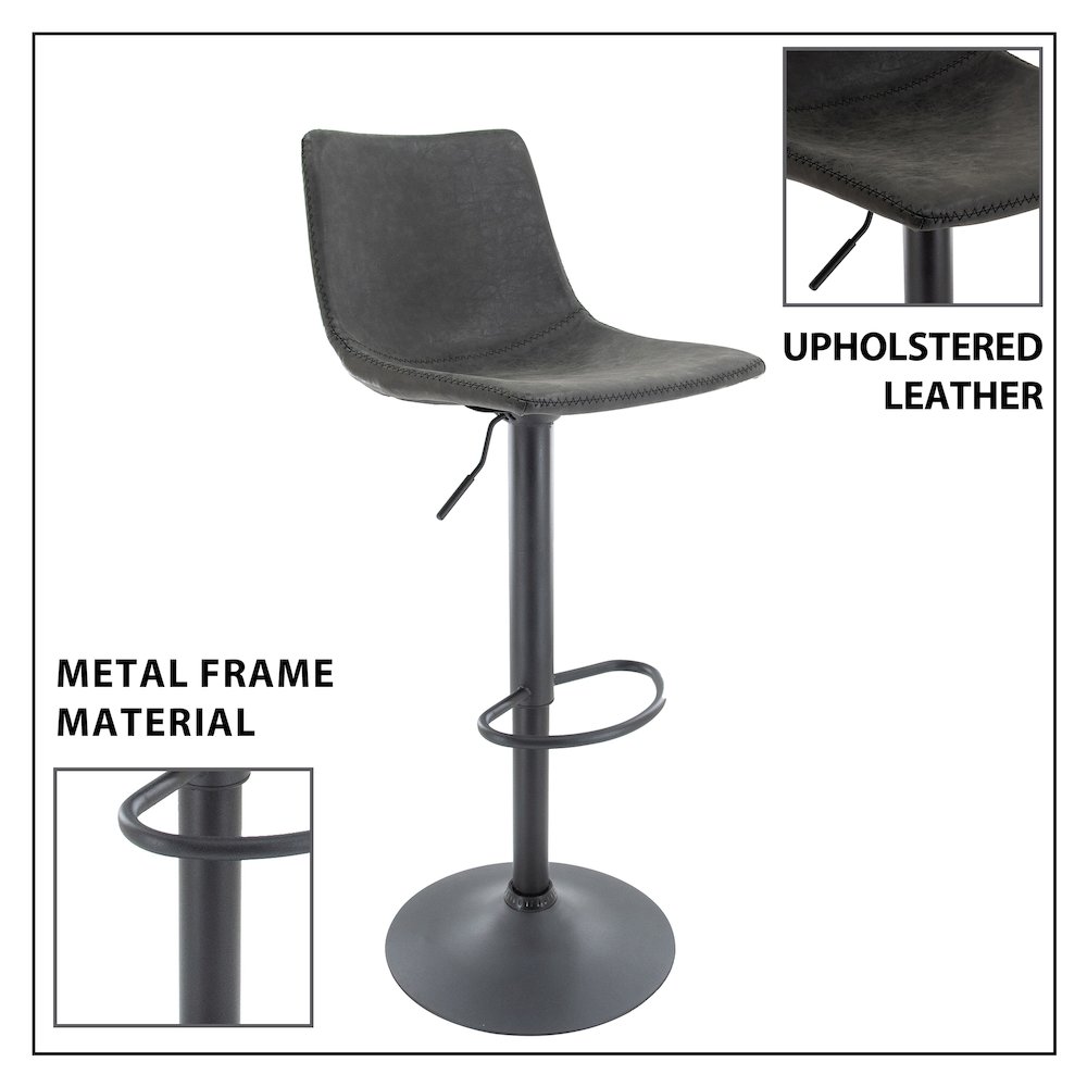 Tilbury Modern Adjustable Bar Stool in Charcoal Black. Picture 17