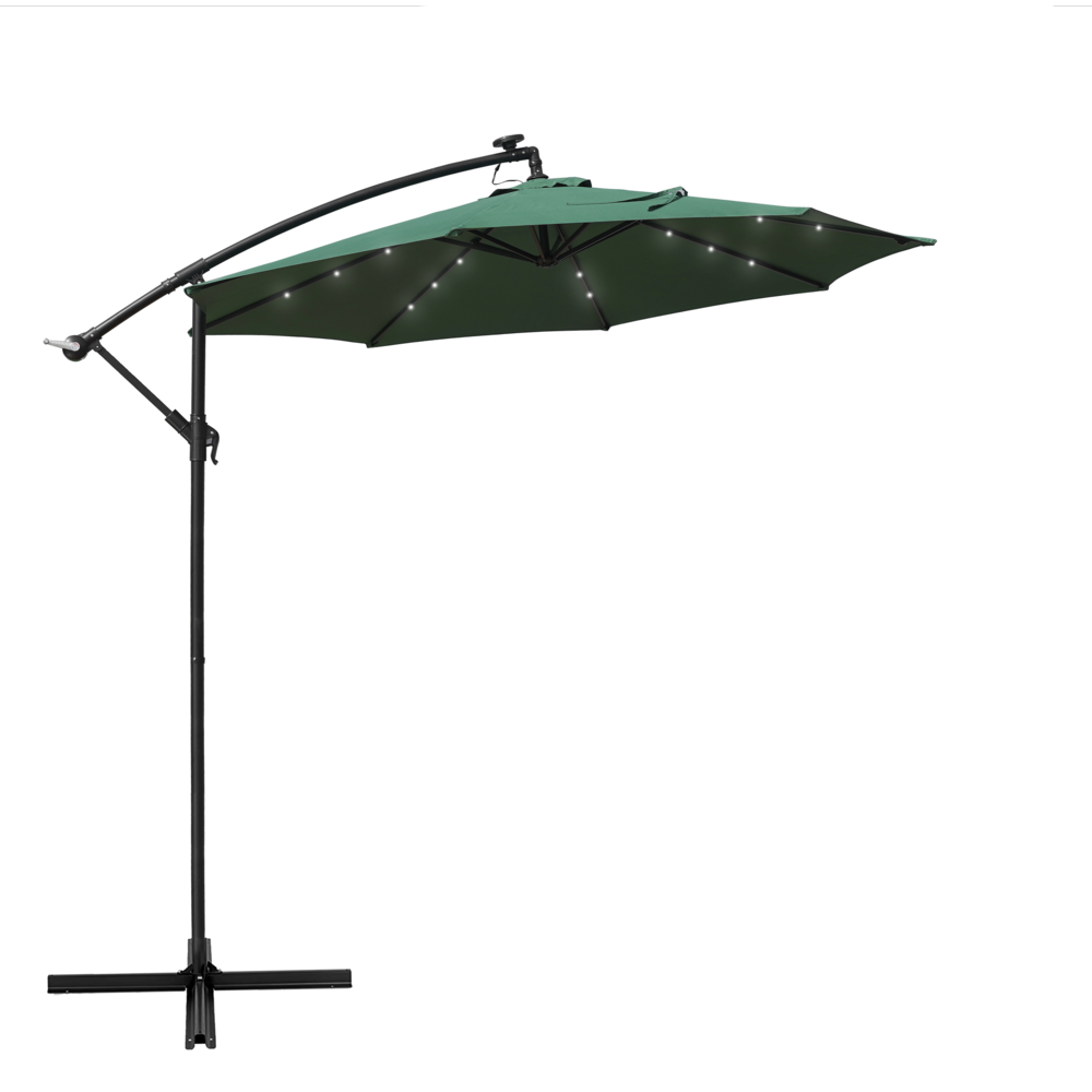 Outdoor 10 Ft Offset Cantilever Hanging Patio Umbrella With Solar Powered LED. Picture 1
