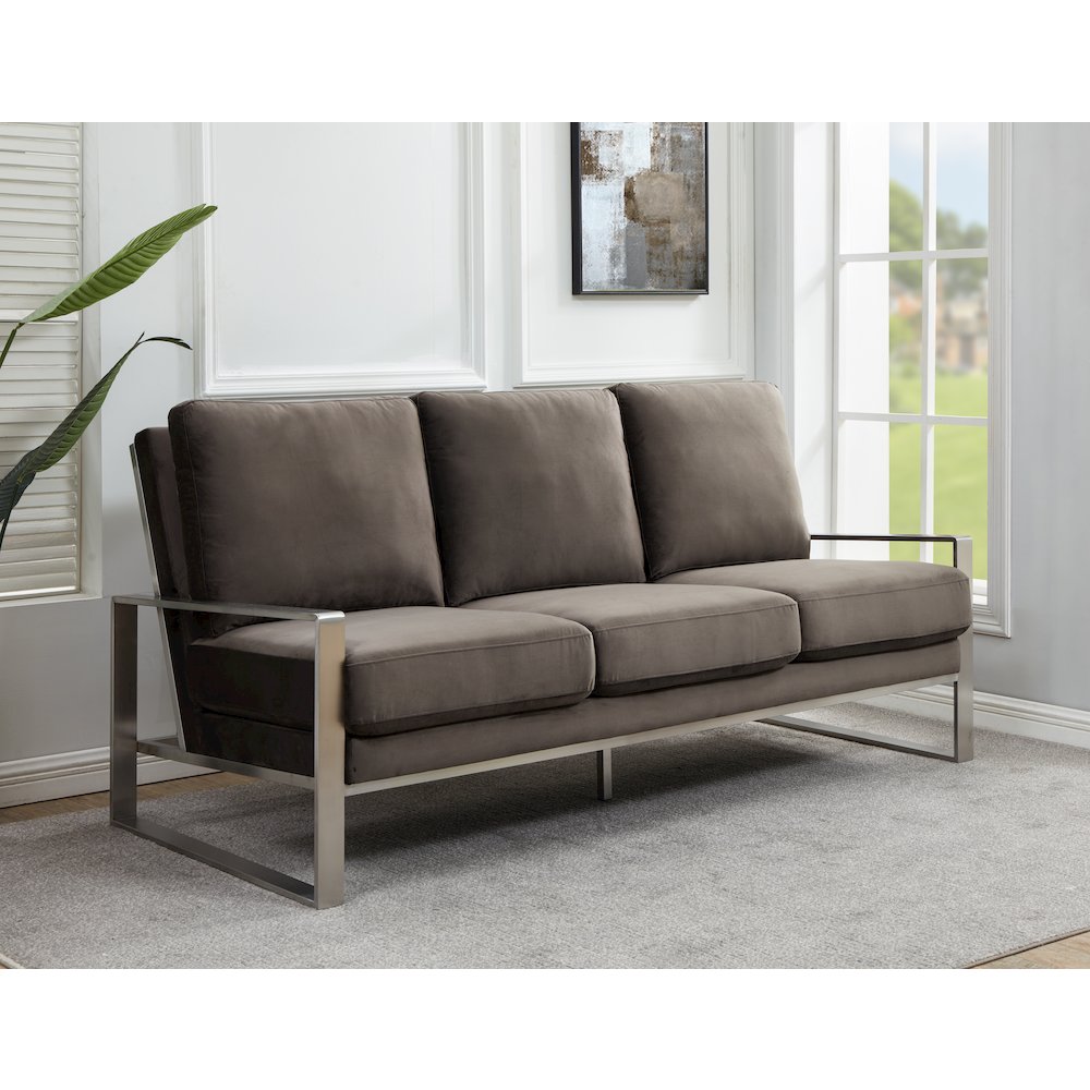 Jefferson Contemporary Modern Design Velvet Sofa With Silver Frame. Picture 2