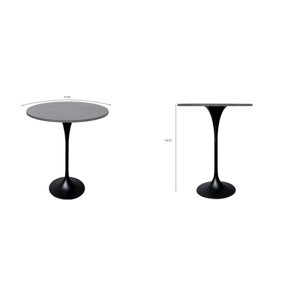 Bar Height Table Black Base with 27" Round Marble Grey Sintered Stone Top. Picture 4