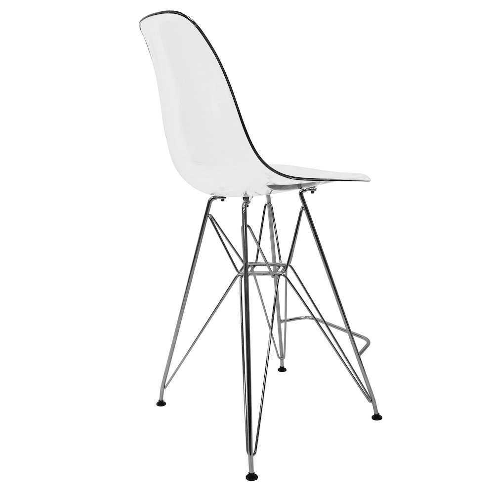 Cresco Modern Acrylic Barstool with Chrome Base and Footrest in Clear. Picture 9
