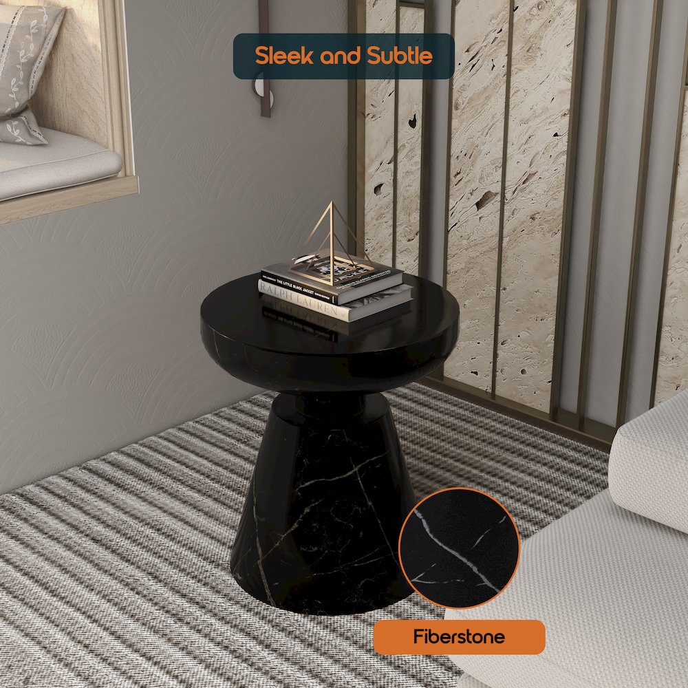 Isle Collection Fiberglass Outdoor Side Table in Marbled Black. Picture 9