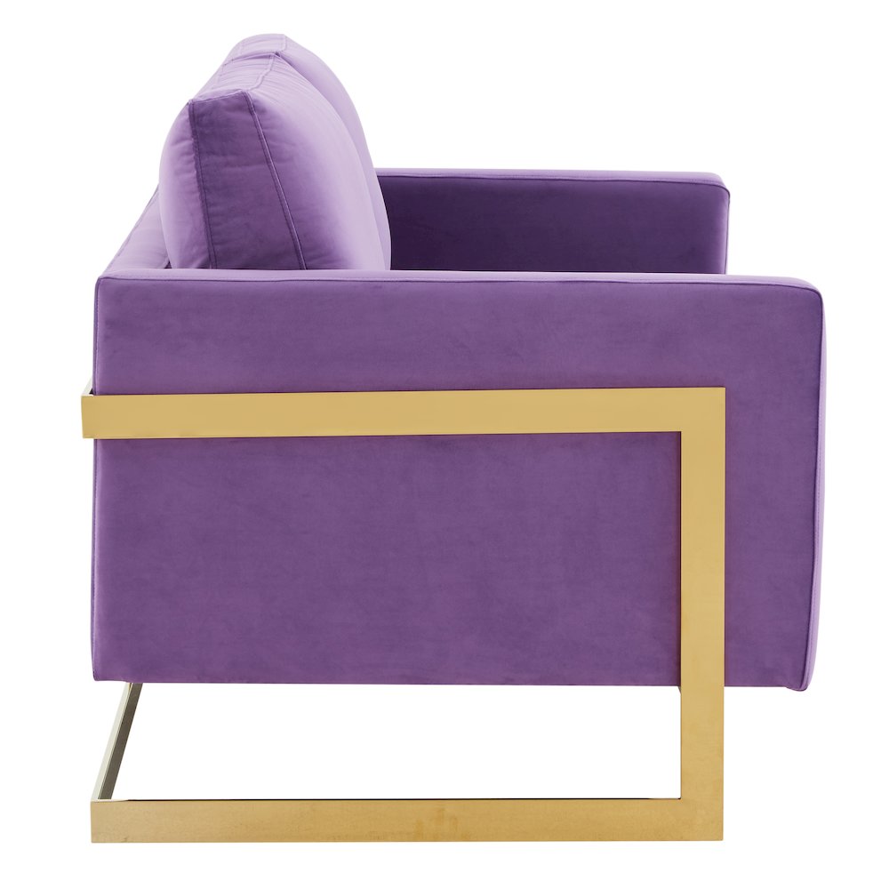 Lincoln Modern Mid-Century Upholstered Velvet Loveseat with Gold Frame. Picture 7