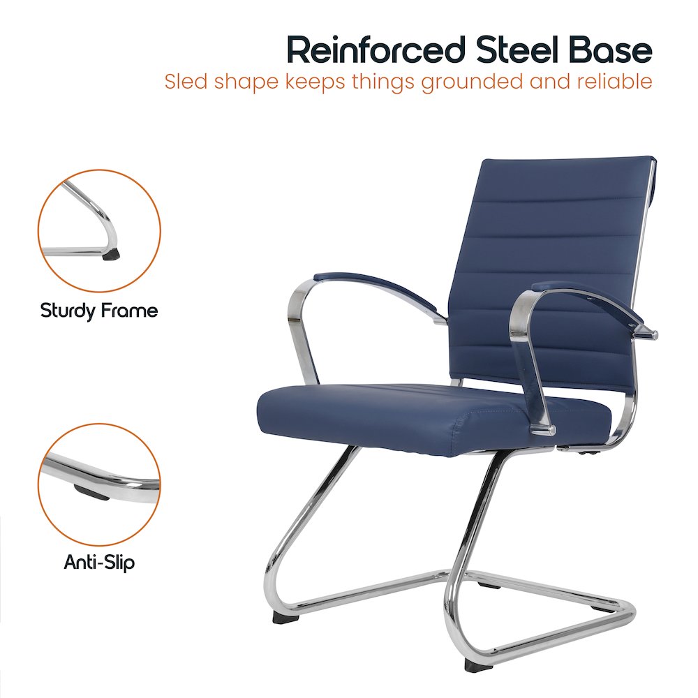 Benmar Home Leather Guest Office Chair in Navy Blue. Picture 19