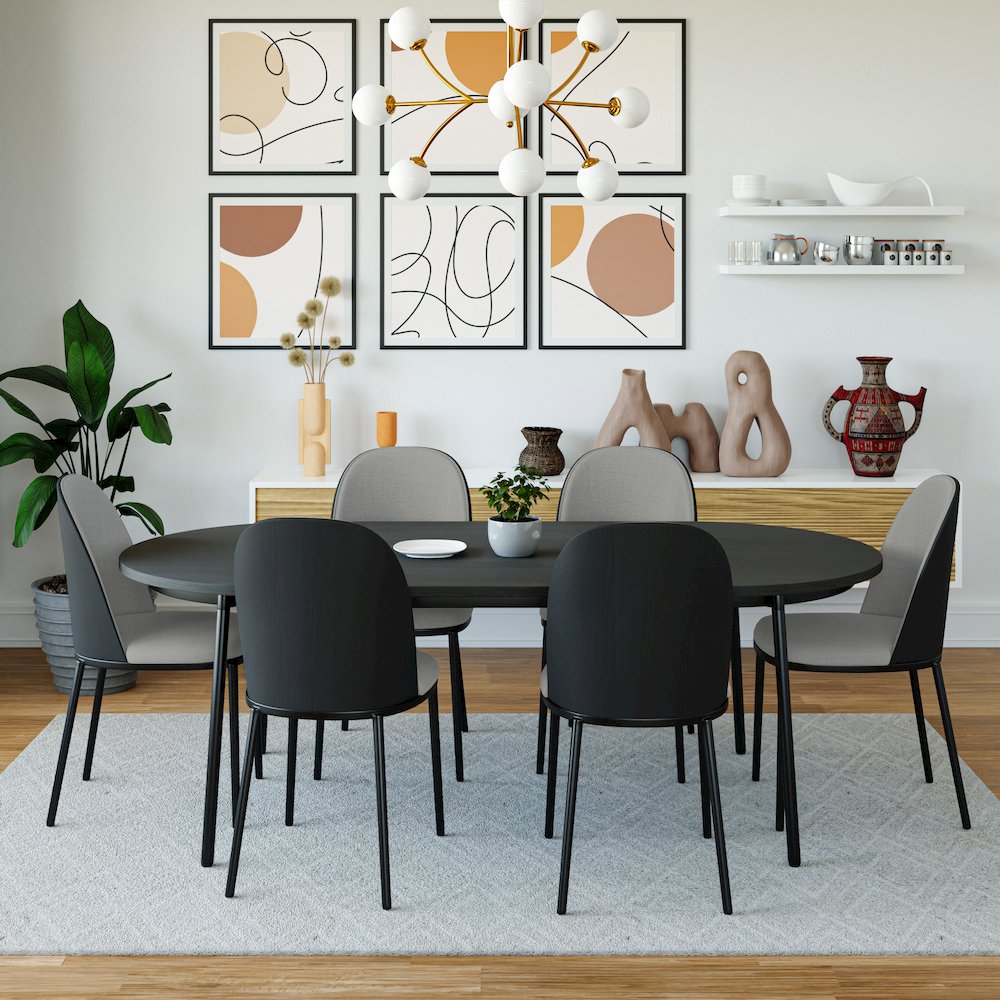 Tule Collection Dining Chair, Black Frame With Light Grey Leather. Picture 10