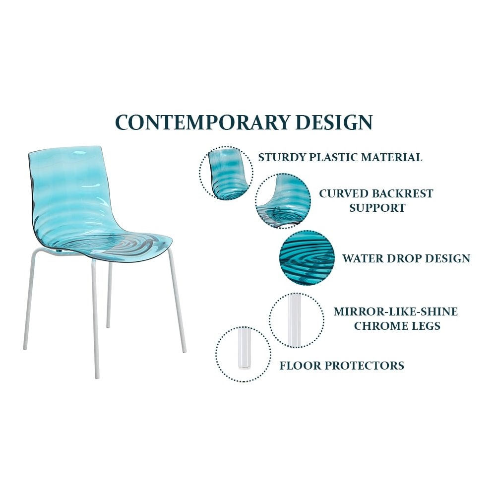 Astor Water Ripple Design Dining Chair in White Base Trans Blue Seat. Picture 5