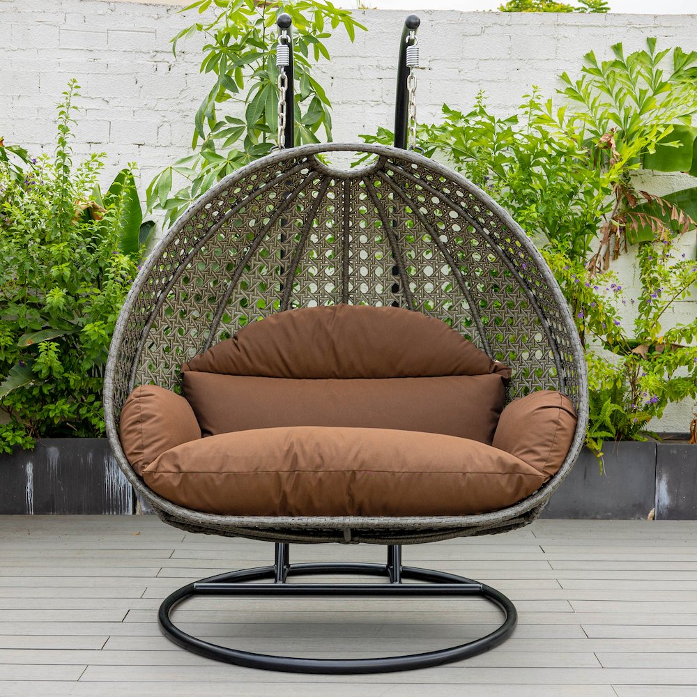 Charcoal Wicker Hanging 2 person Egg Swing Chair. Picture 5