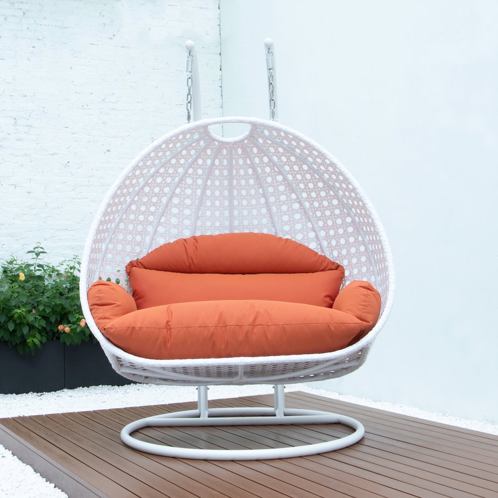 White Wicker Hanging 2 person Egg Swing Chair. Picture 7
