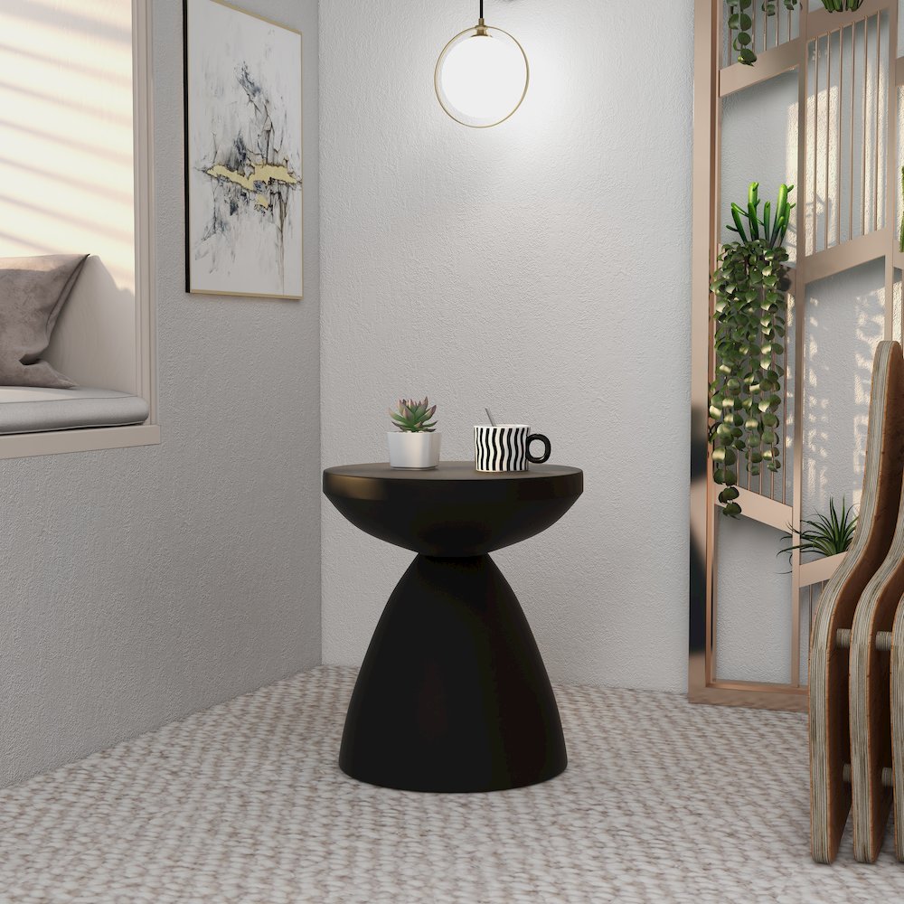 Dune Collection Fiberglass Outdoor Side Table in Black. Picture 8