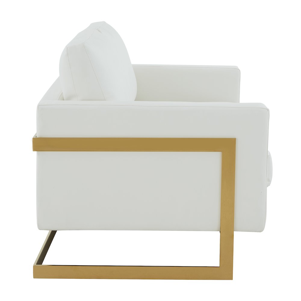 Lincoln Modern Mid-Century Upholstered Leather Loveseat with Gold Frame. Picture 7