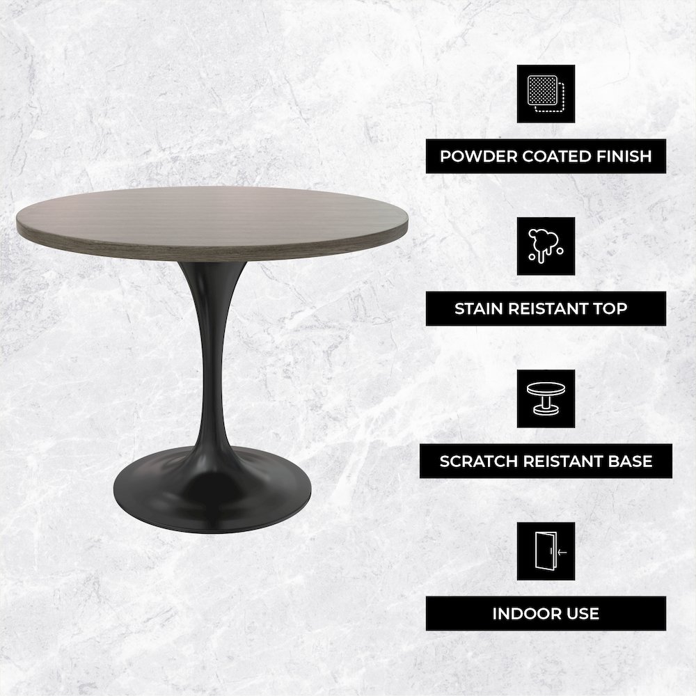 Verve Collection 36 Round Dining Table, Black Base with Dark Maple MDF Top. Picture 1