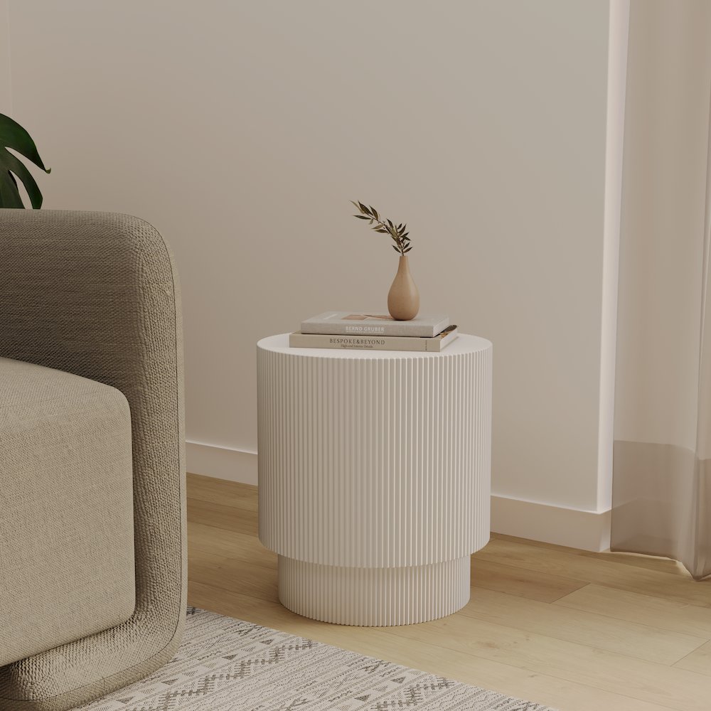 Eden Collection Fiberglass Outdoor Side Table in White. Picture 28