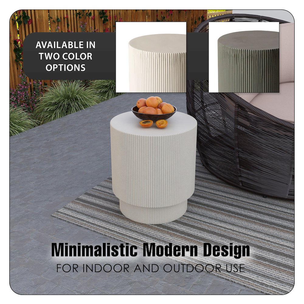 Eden Collection Fiberglass Outdoor Side Table in White. Picture 15