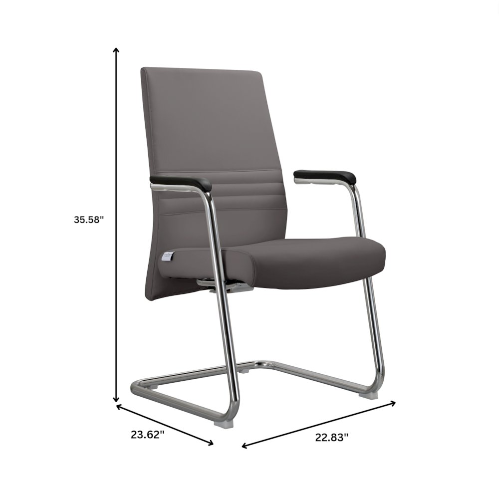 Aleen Series Guest Office Chair In Grey Leather. Picture 1