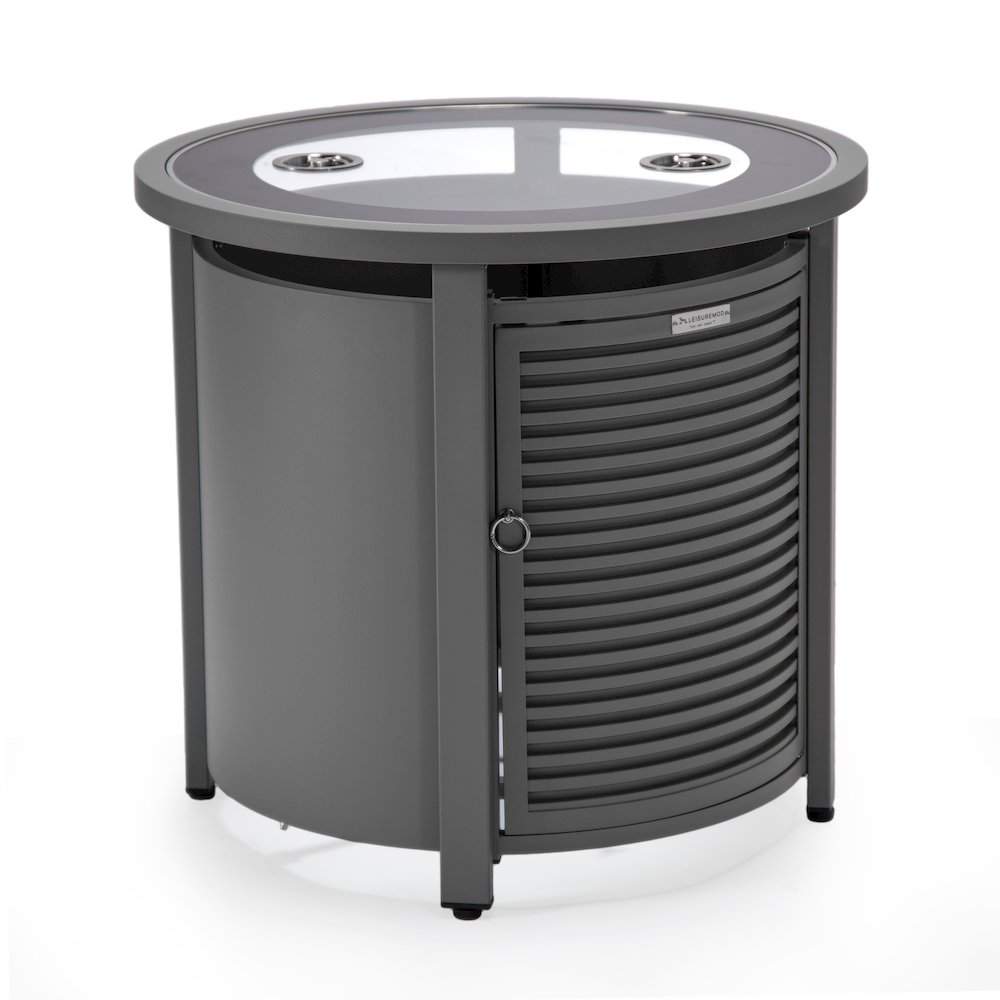Walbrooke Grey Patio Round Tank Holder with Slats Design in Grey. Picture 1