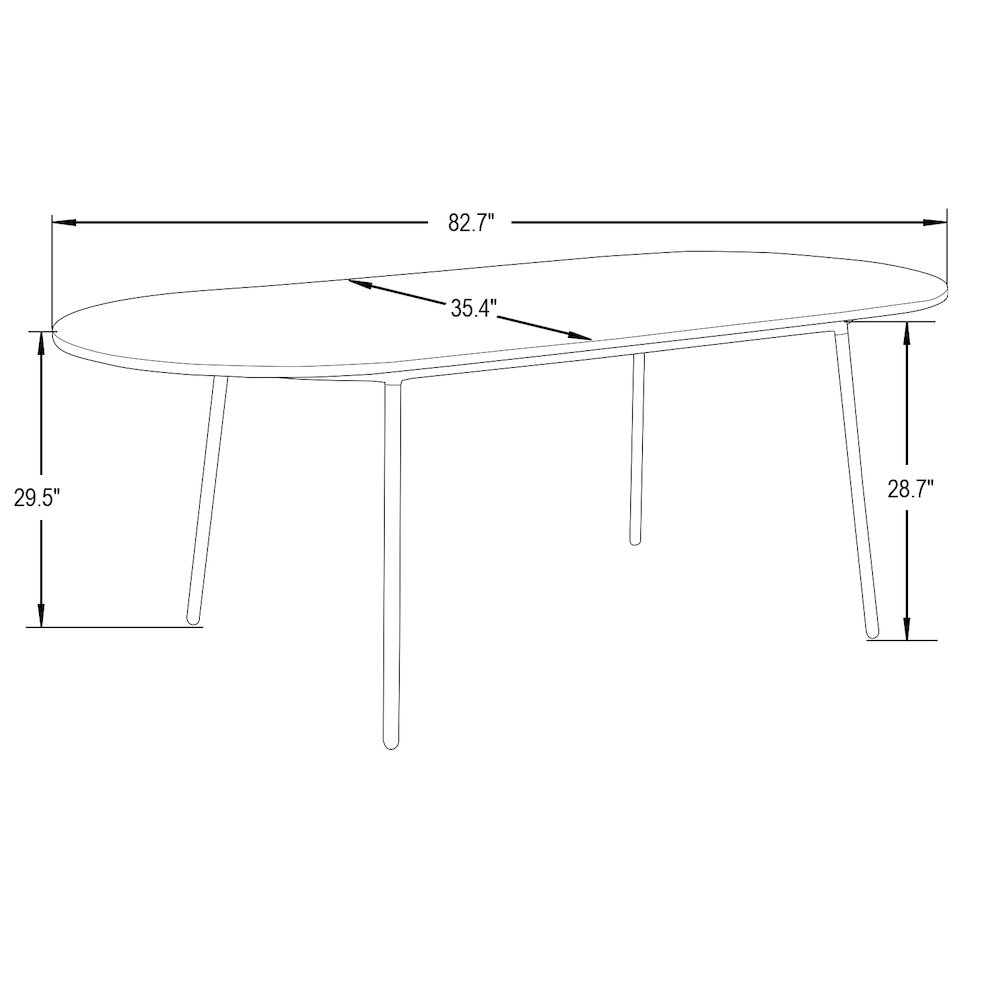 Tule Modern 83" Oval Dining Table with MDF Top and Black Steel Legs in Black. Picture 12