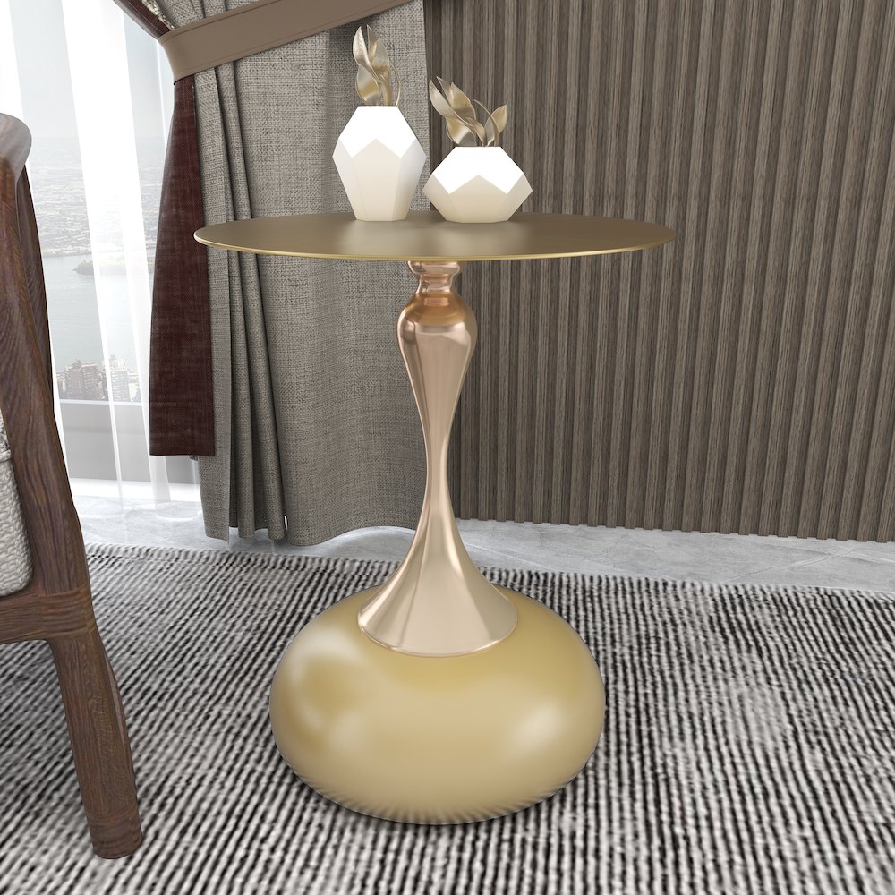 Savoy Collection Modern End Table In Gold With Gold Top. Picture 3
