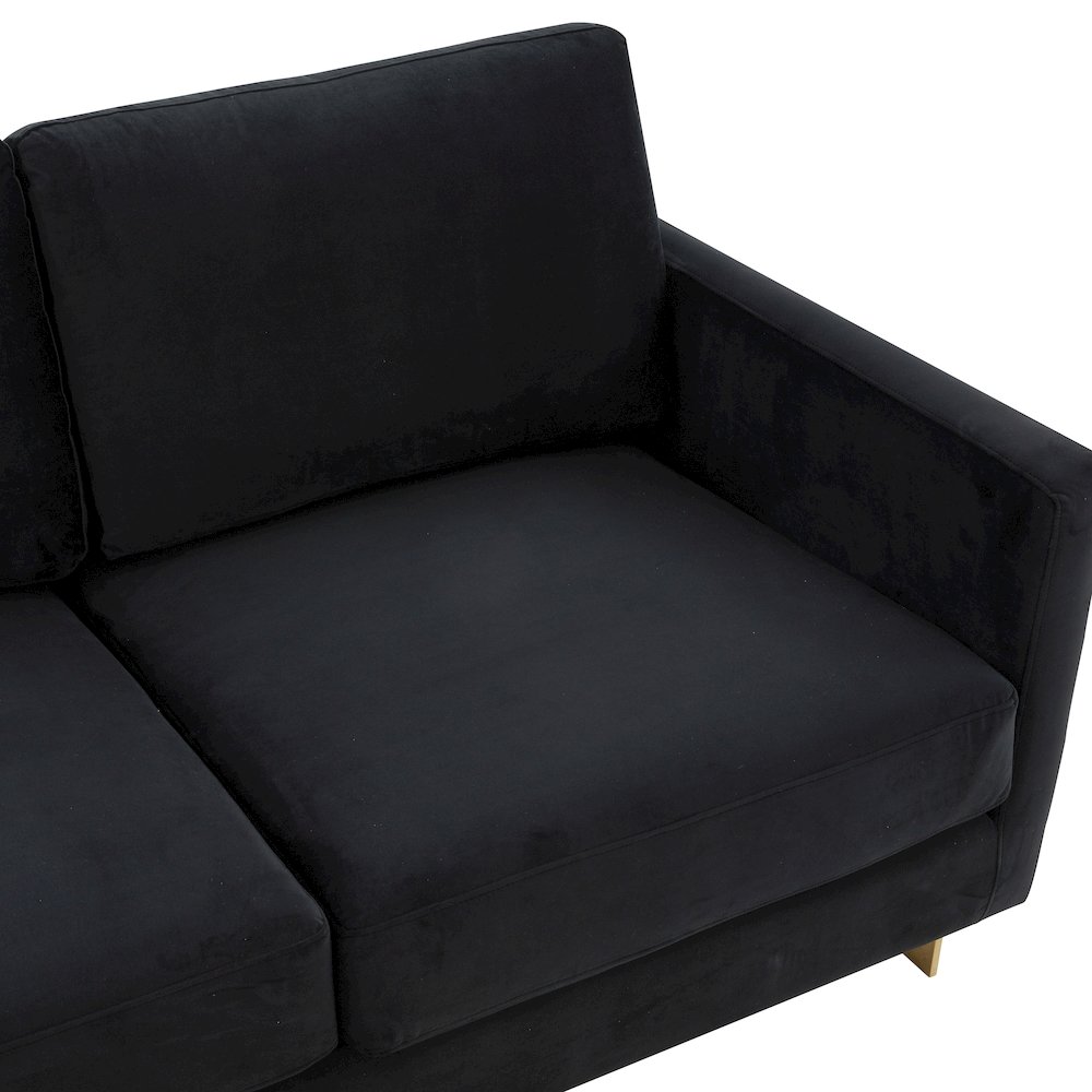 Lincoln Modern Mid-Century Upholstered Velvet Sofa with Gold Frame. Picture 6