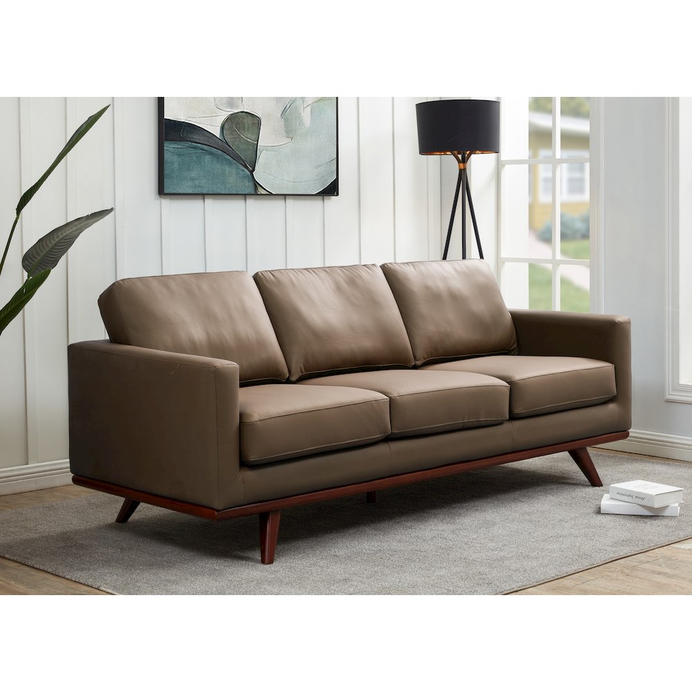 Chester Modern Faux Sofa in Taupe Leather. Picture 9
