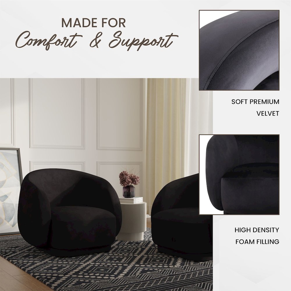 Faze Collection Modern Single Seater Sofa in Black Velvet. Picture 2