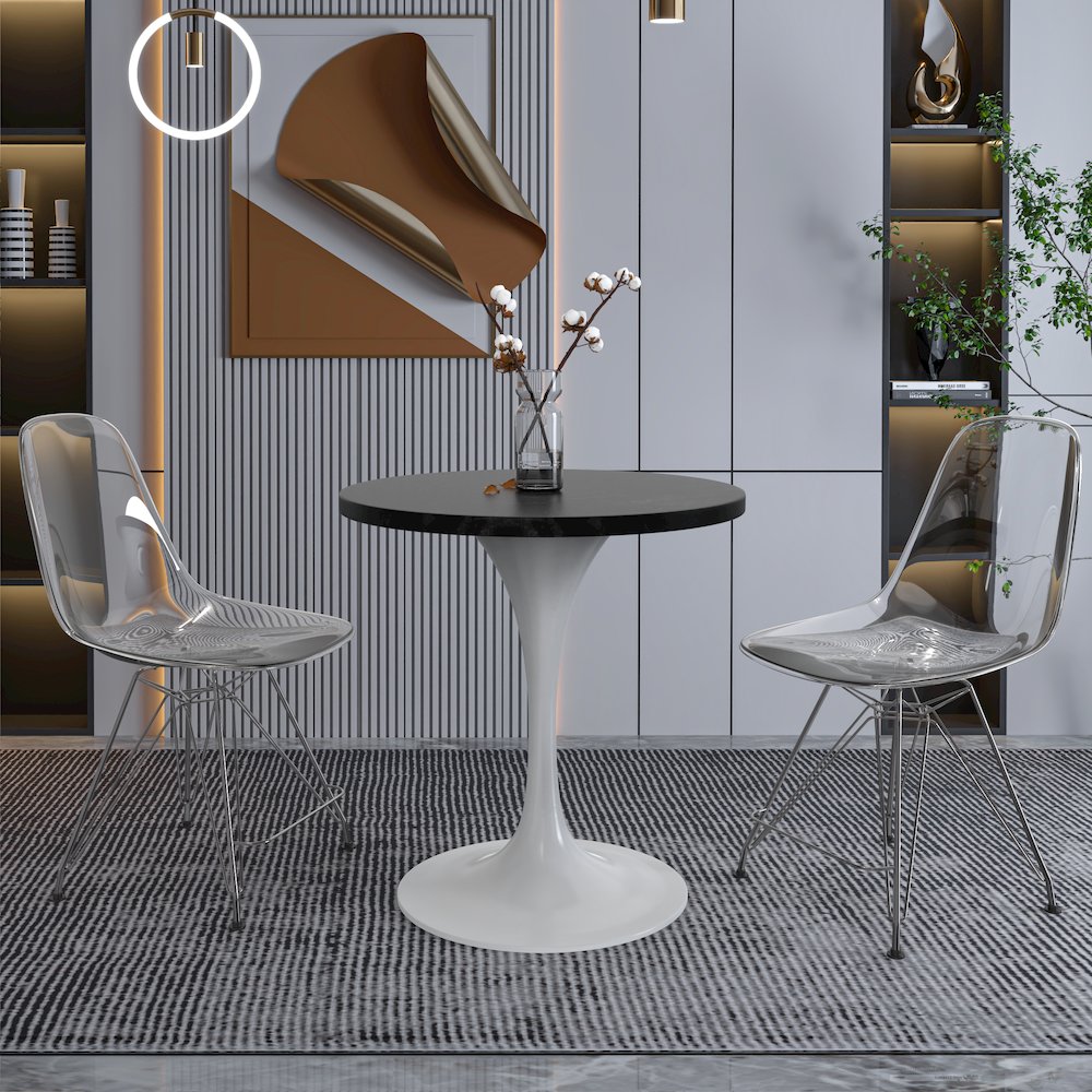 Verve Collection 27 Round Dining Table, White Base with Black MDF Top. Picture 10