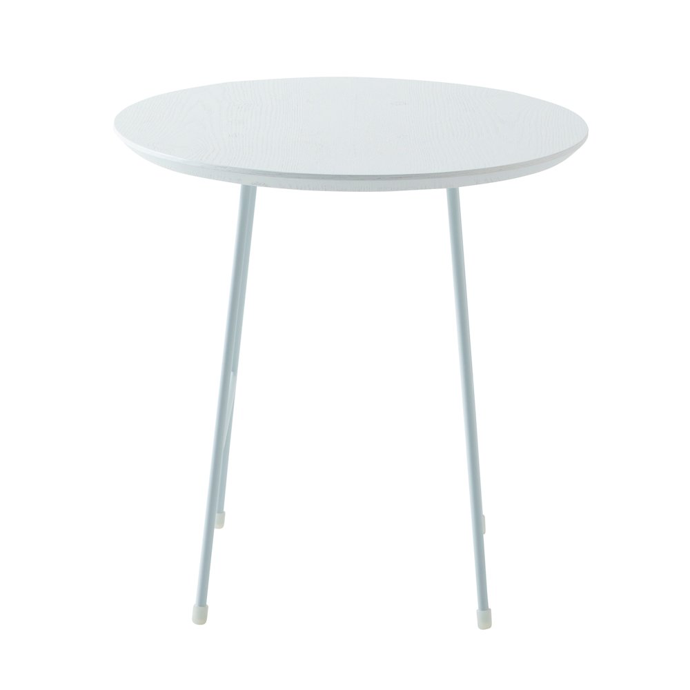 Rossmore Mid Century Modern Round Side Table With White Steel Frame. Picture 9