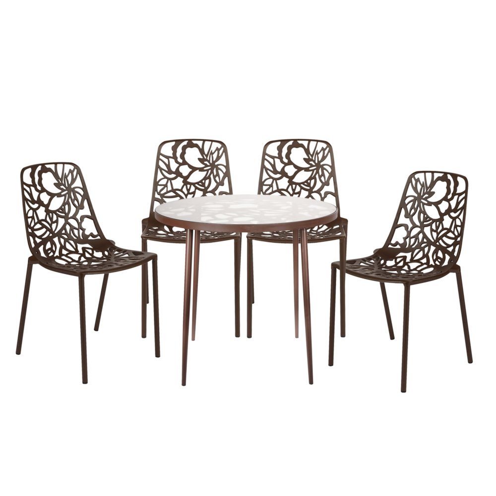 Devon Mid-Century Modern 5-Piece Aluminum Outdoor Patio Dining Set. Picture 2
