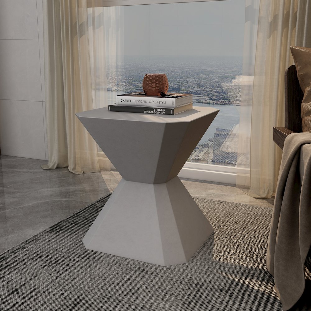 Azure Collection Fiberglass Outdoor Side Table in Grey. Picture 14