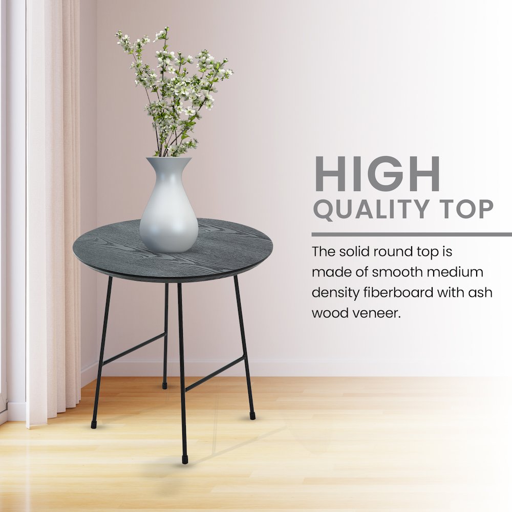 Rossmore Mid Century Modern Round Side Table With Black Steel Frame. Picture 8