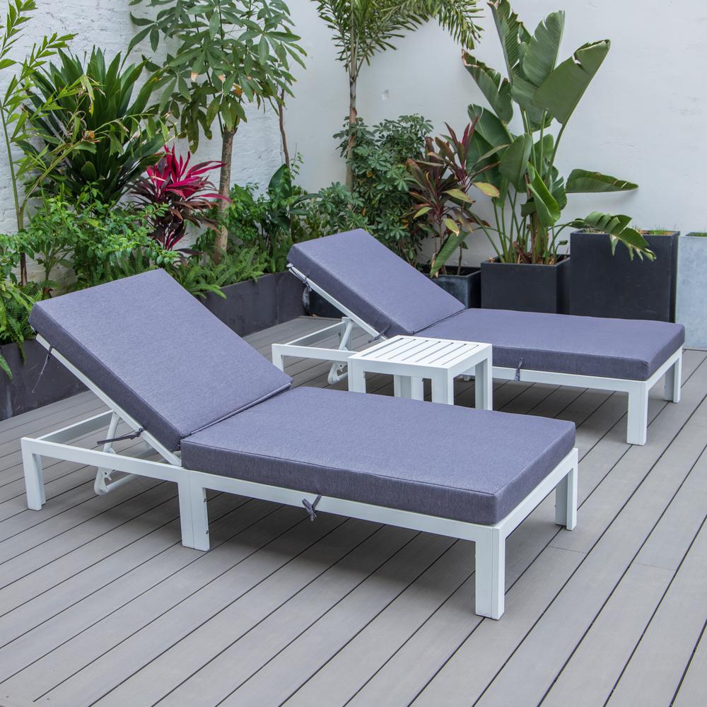 Outdoor White Chaise Lounge Chair Set of 2 With Side Table & Cushions. Picture 2