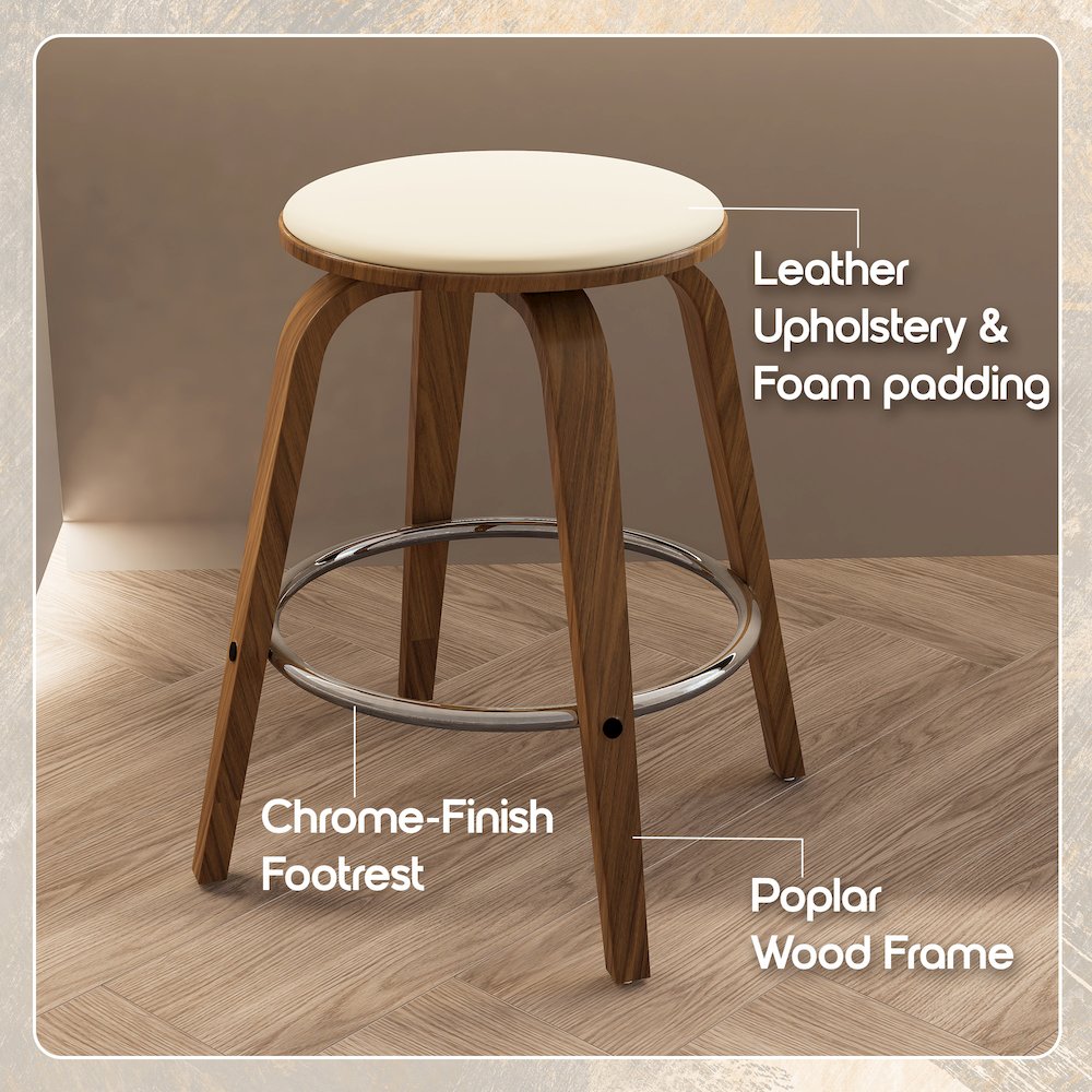 Wooden Counter Stool Pelya Collection Modern Style Walnut color in Cream. Picture 1