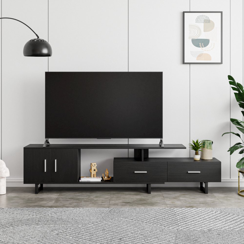 Avery Mid-Century Modern TV Stand with MDF Cabinet and Powder Coated Steel Legs. Picture 10