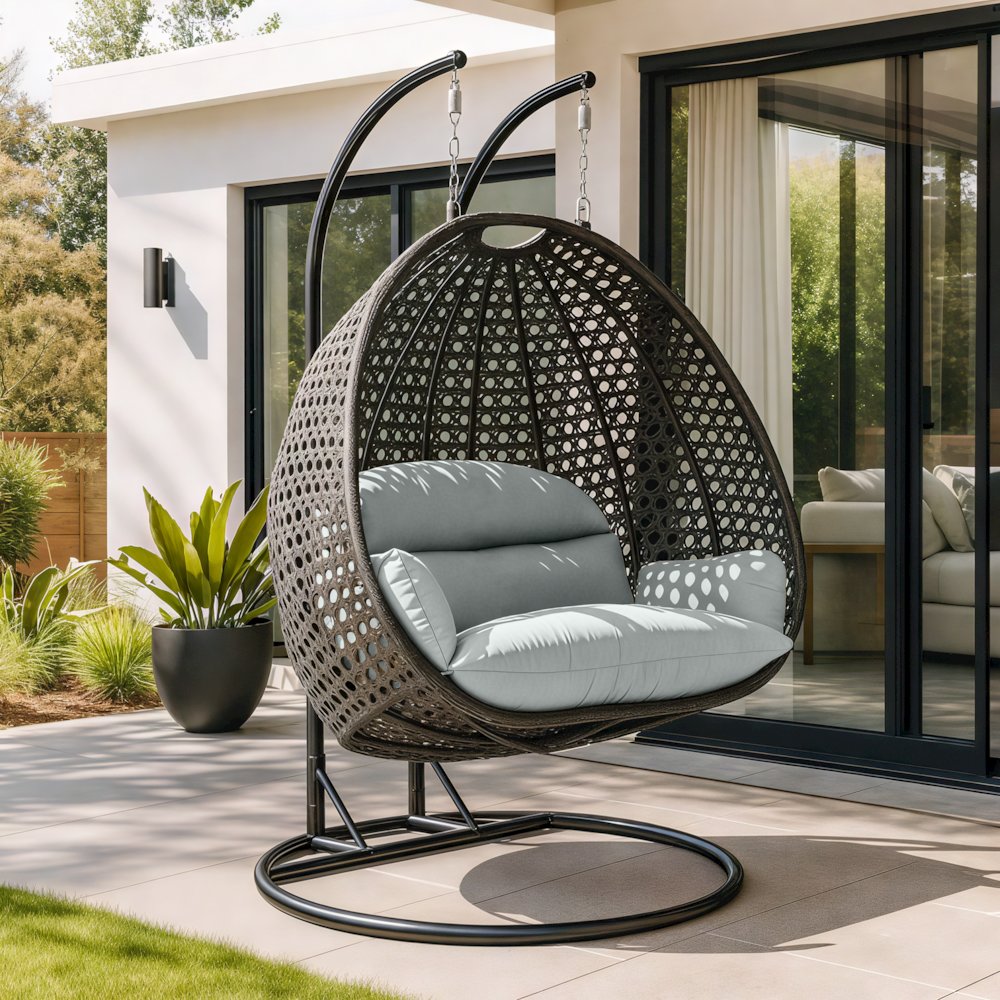 Charcoal Wicker Hanging 2 person Egg Swing Chair. Picture 11