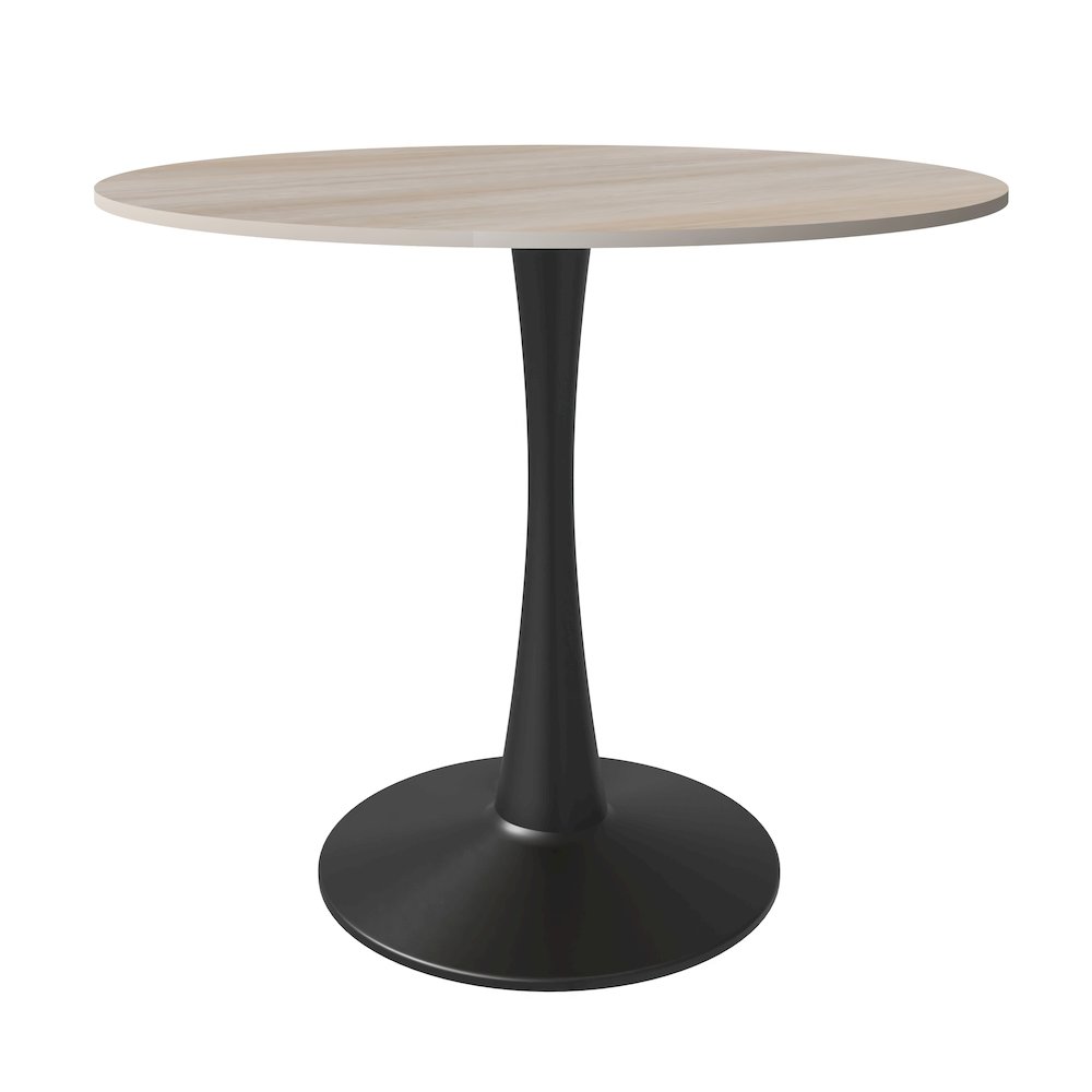 Bristol 35" Round Dining Table Black Base with Sintered Stone Natural Wood Top. Picture 6