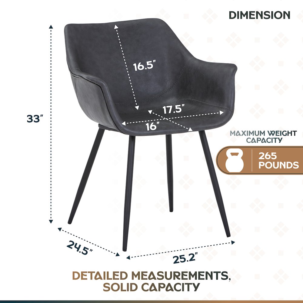 Markley Modern Leather Dining Arm Chair With Metal Legs. Picture 11
