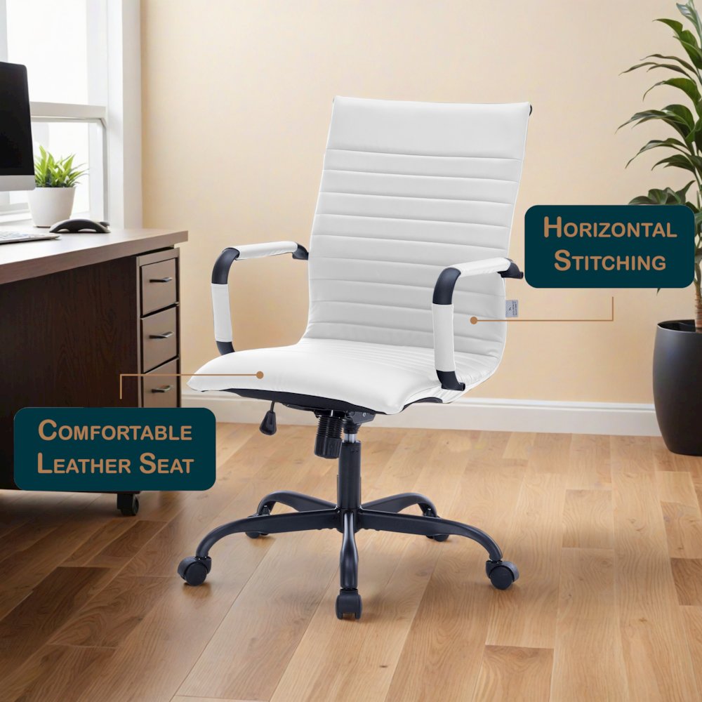 Harris Leather Home High-Back Office Chair in White With Black Frame. Picture 14