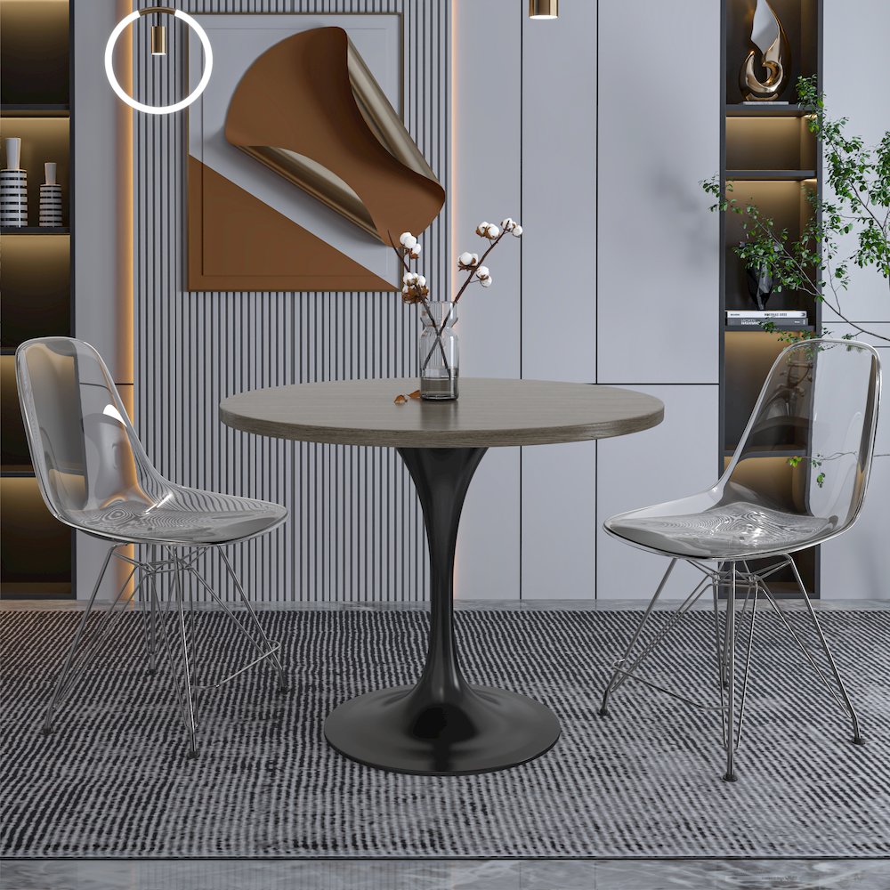 Verve Collection 36 Round Dining Table, Black Base with Dark Maple MDF Top. Picture 5