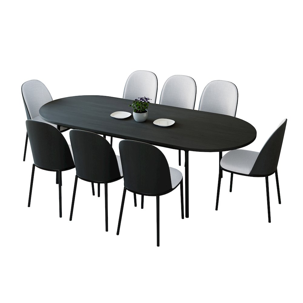 Tule 9-Piece Dining Set in Steel Frame with 8 Upholstered Seat Dining Table. Picture 1