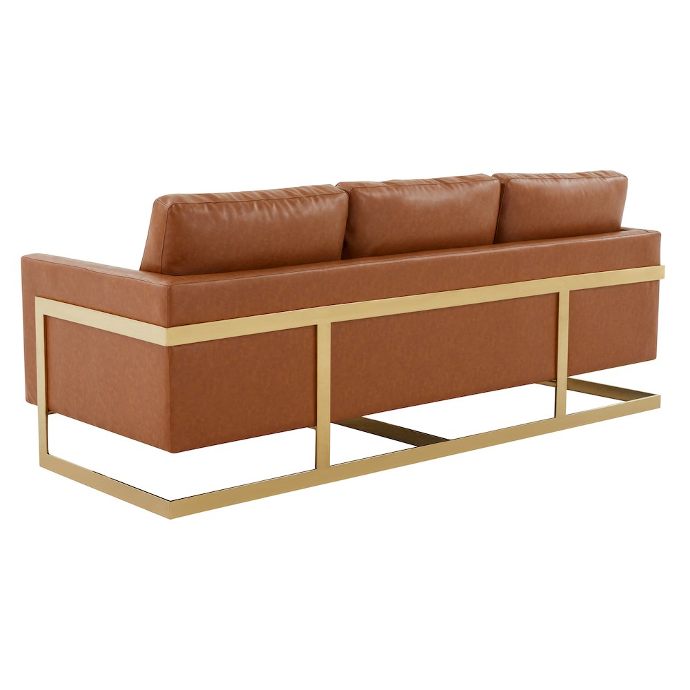 Lincoln Modern Mid-Century Upholstered Leather Sofa with Gold Frame. Picture 8