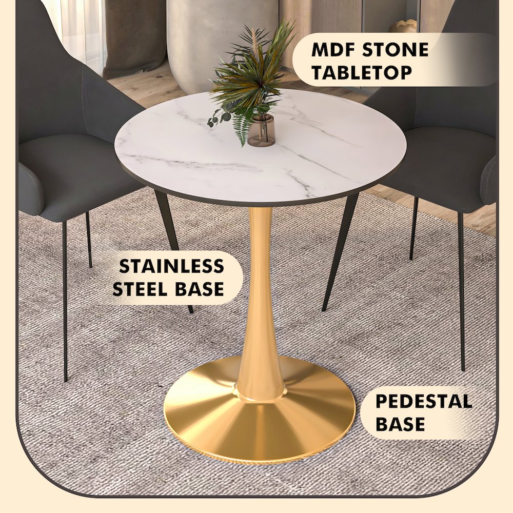 Bristol 27" round dining table Gold base with marbled MDF top. Picture 29