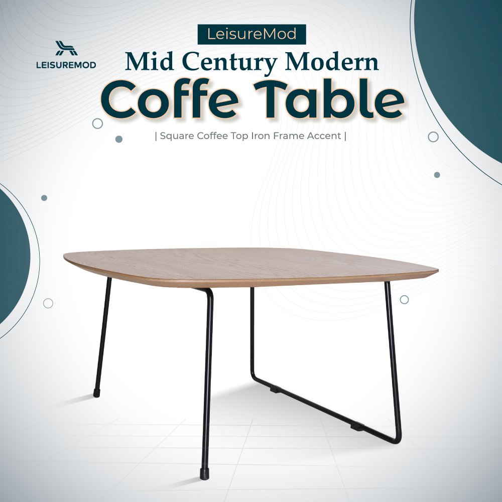 Pemborke Mid Century Modern Square Coffee Table in Natural Wood. Picture 1