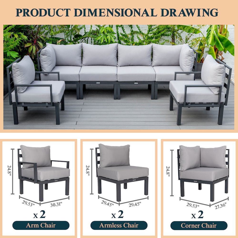 Chelsea 6-Piece Patio Sectional Black Aluminum With Cushions. Picture 33