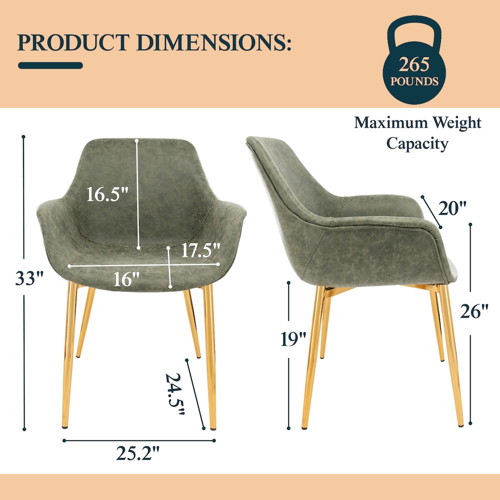 Markley Modern Leather Dining Arm Chair With Gold Metal Legs. Picture 2