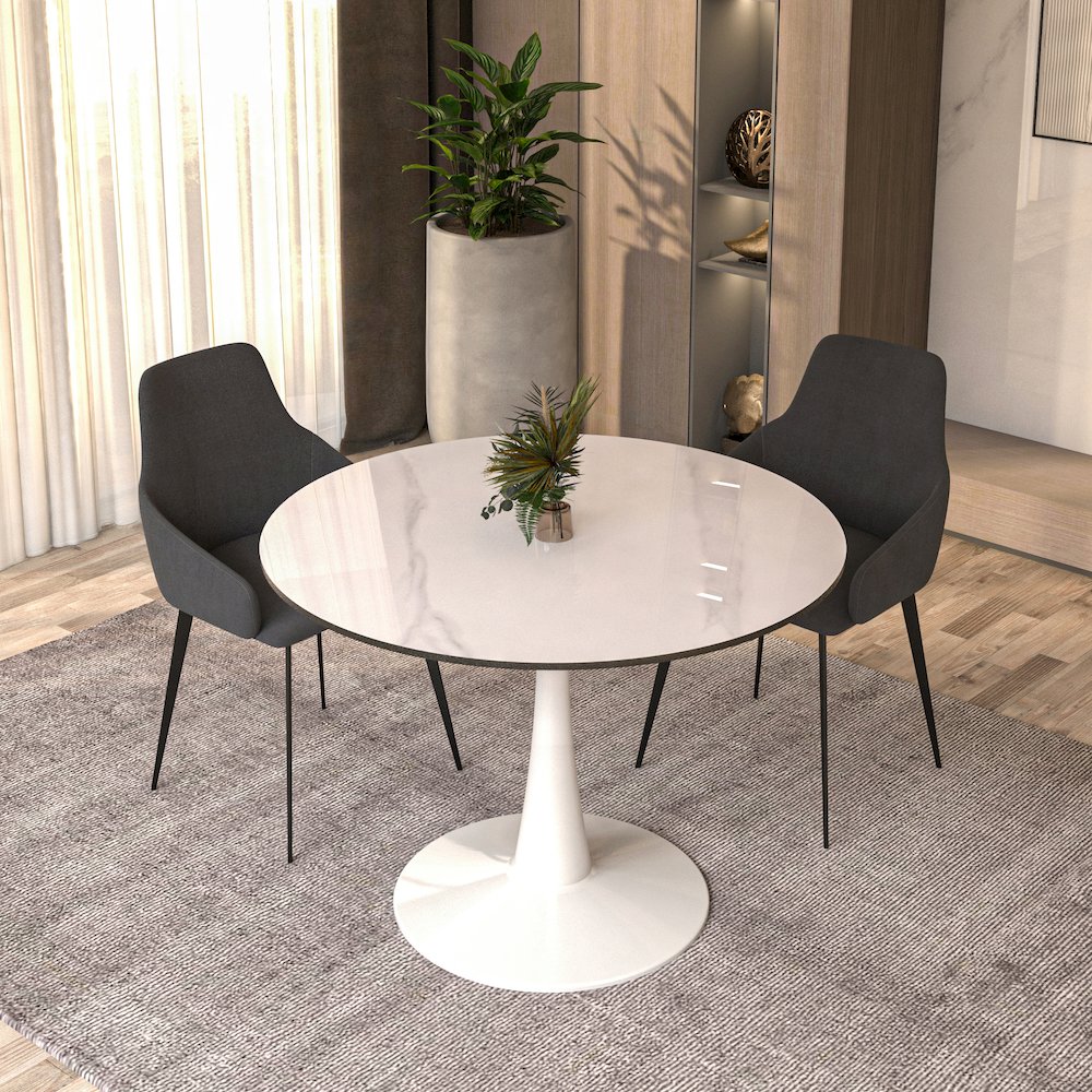 Bristol 40" round dining table White base with White Sintered stone Top. Picture 7