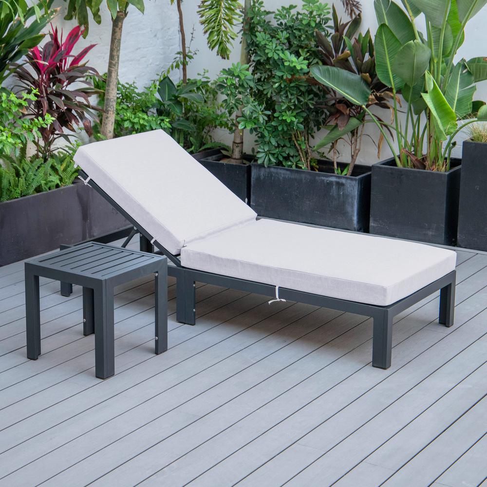 Chelsea Modern Outdoor Chaise Lounge Chair With Side Table & Cushions. Picture 5
