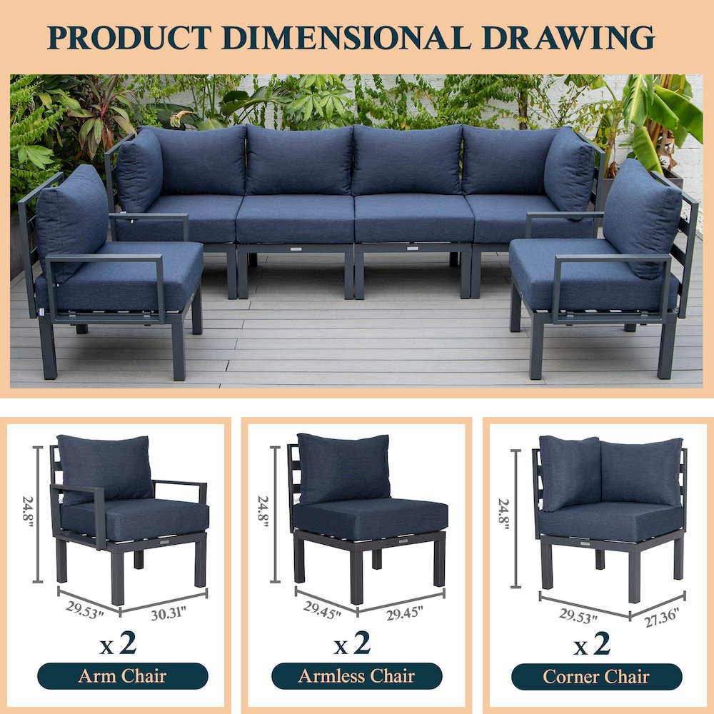 Chelsea 6-Piece Patio Sectional Black Aluminum With Cushions. Picture 33